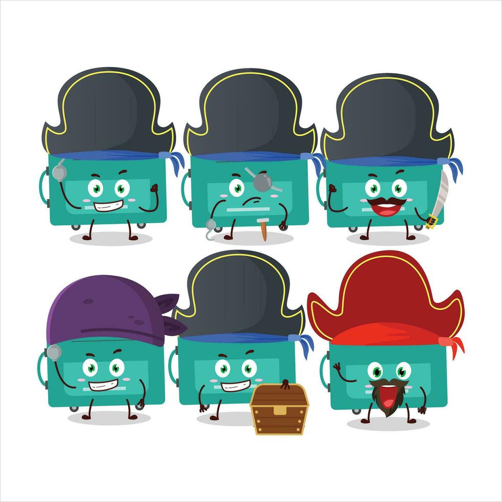 dibujos animados personaje de mini equipaje con varios piratas emoticones vector