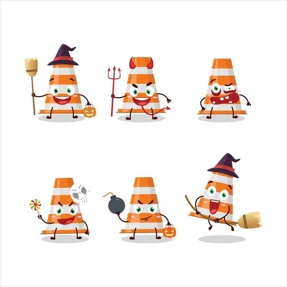Halloween expression emoticons with cartoon character of orange traffic cone vector