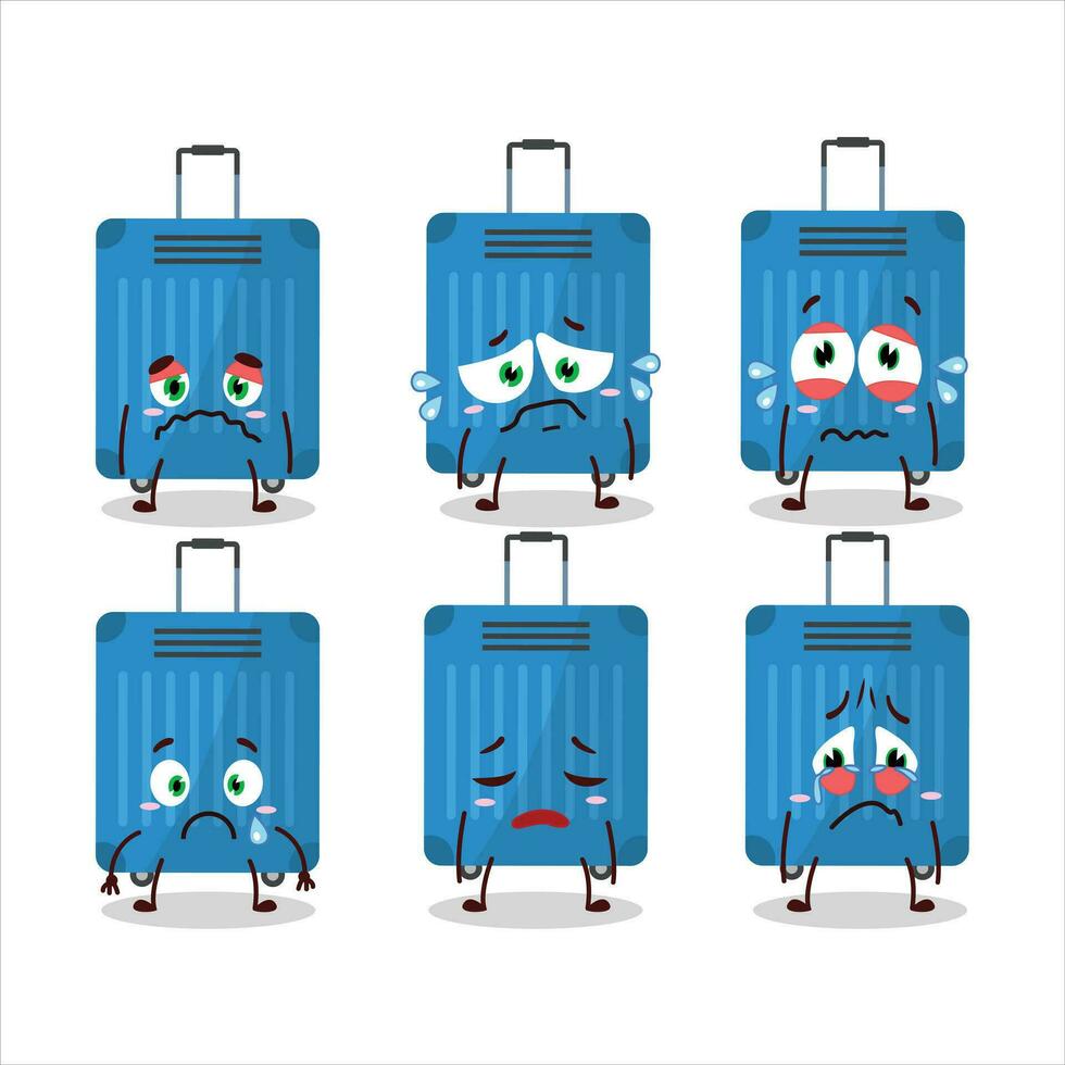 Blue lugage cartoon character with sad expression vector