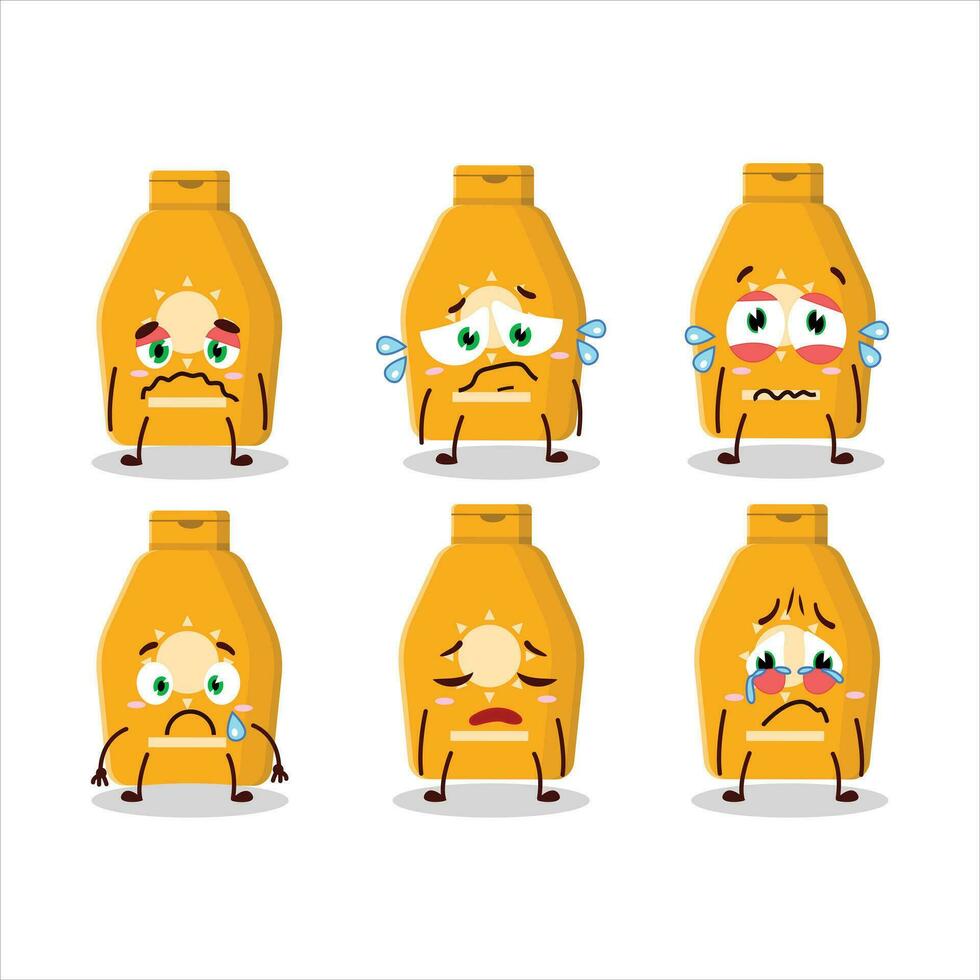 Lotion sunblock cartoon character with sad expression vector