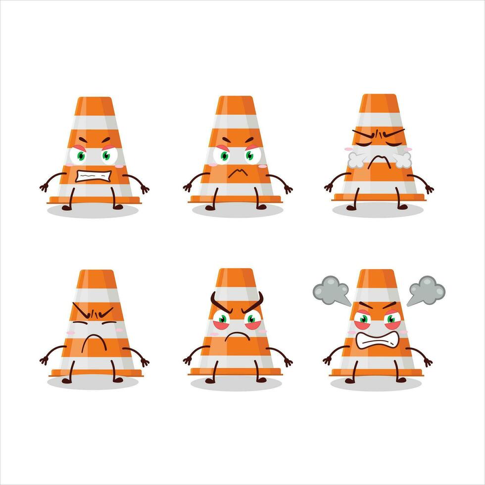 Orange traffic cone cartoon character with various angry expressions vector