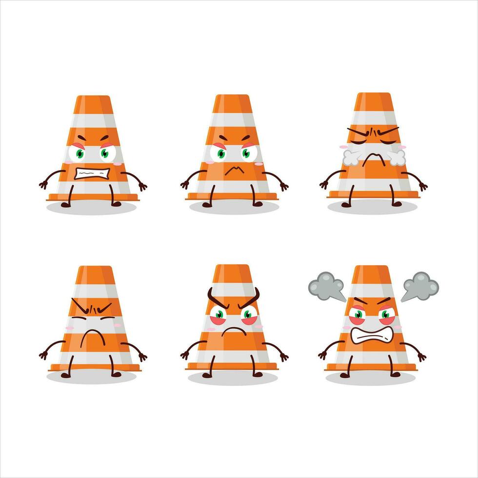 naranja tráfico cono dibujos animados personaje con varios enojado expresiones vector