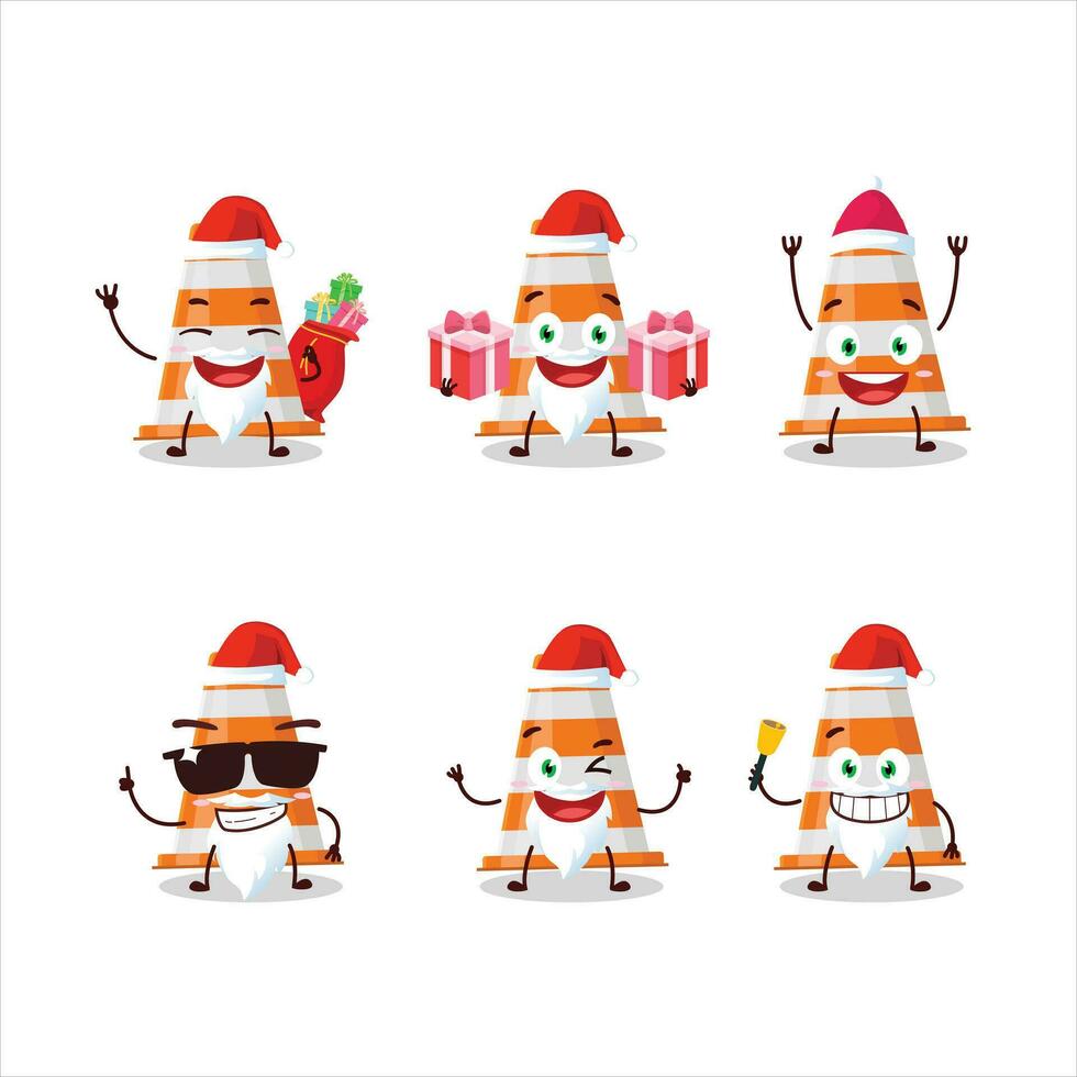 Papa Noel claus emoticones con naranja tráfico cono dibujos animados personaje vector