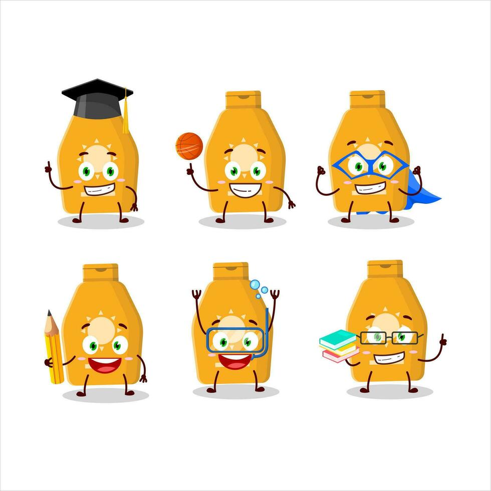 School student of lotion sunblock cartoon character with various expressions vector