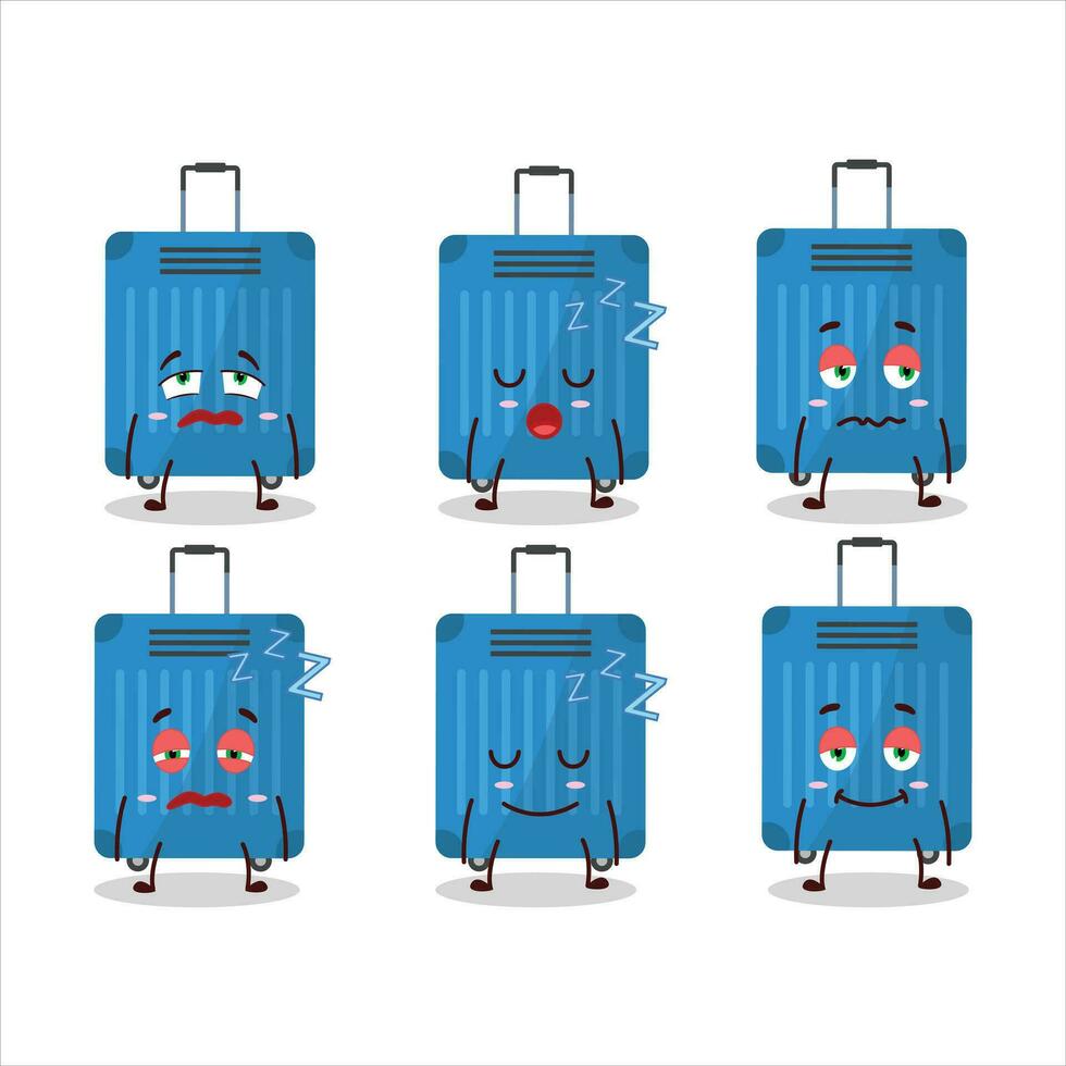 Cartoon character of blue lugage with sleepy expression vector