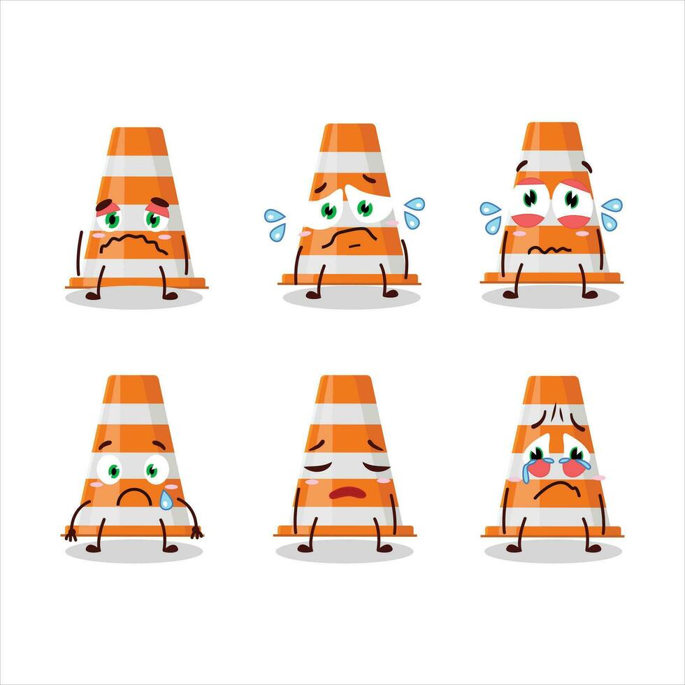 Orange traffic cone cartoon character with sad expression vector