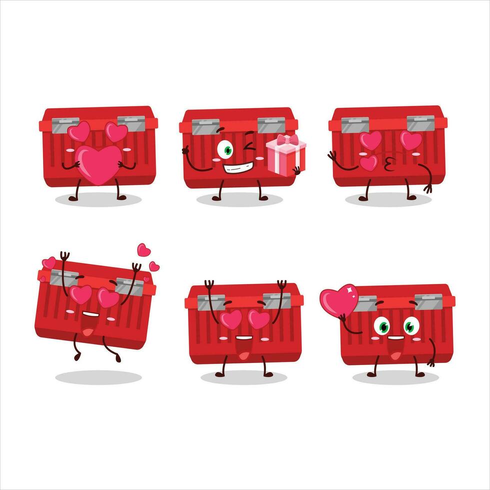 rojo caja de herramientas dibujos animados personaje con amor linda emoticon vector