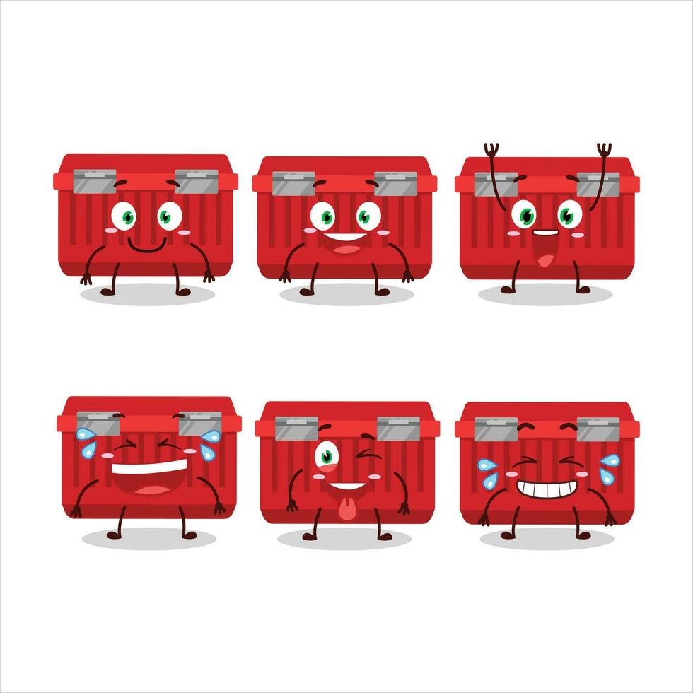 dibujos animados personaje de rojo caja de herramientas con sonrisa expresión vector