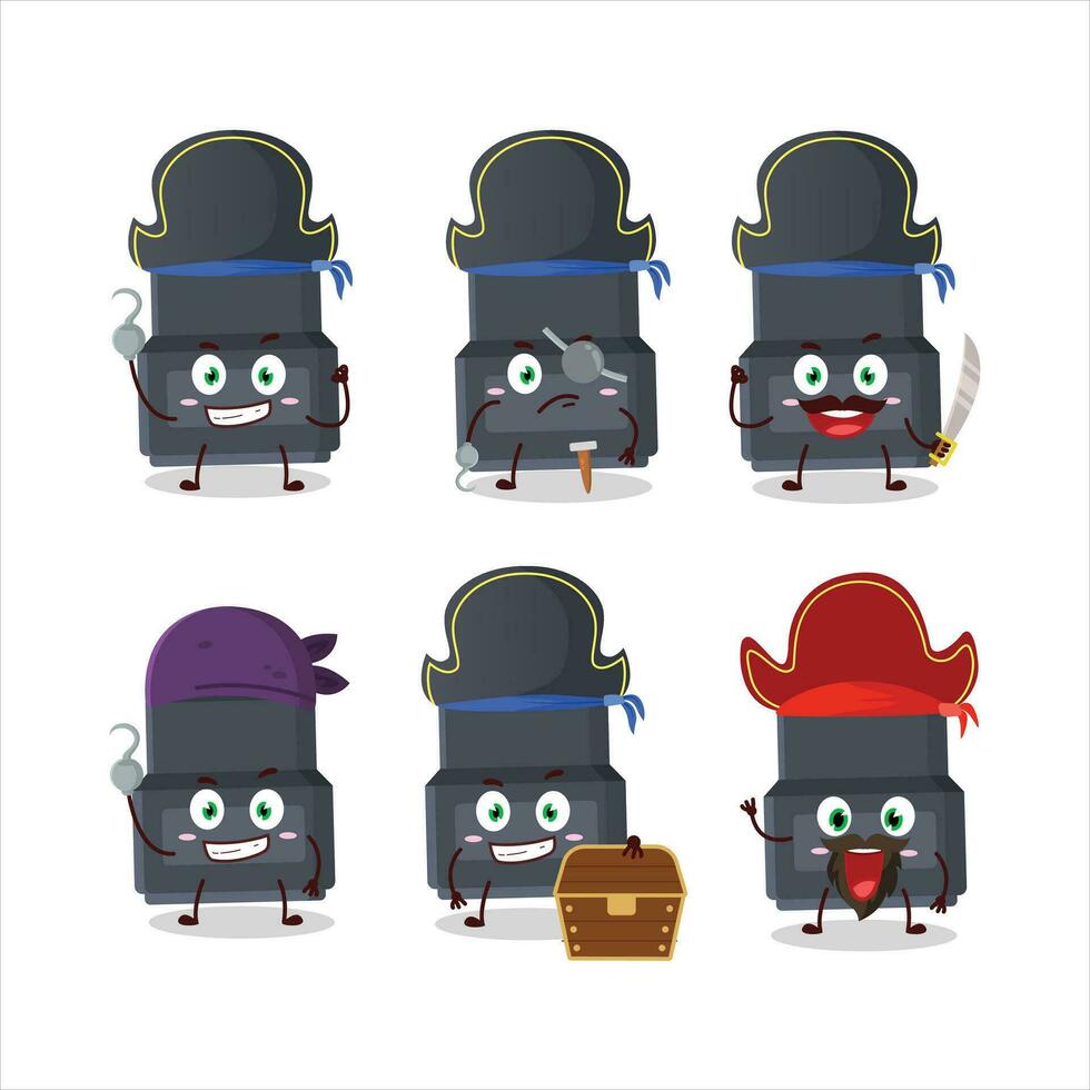 dibujos animados personaje de adaptador conector con varios piratas emoticones vector