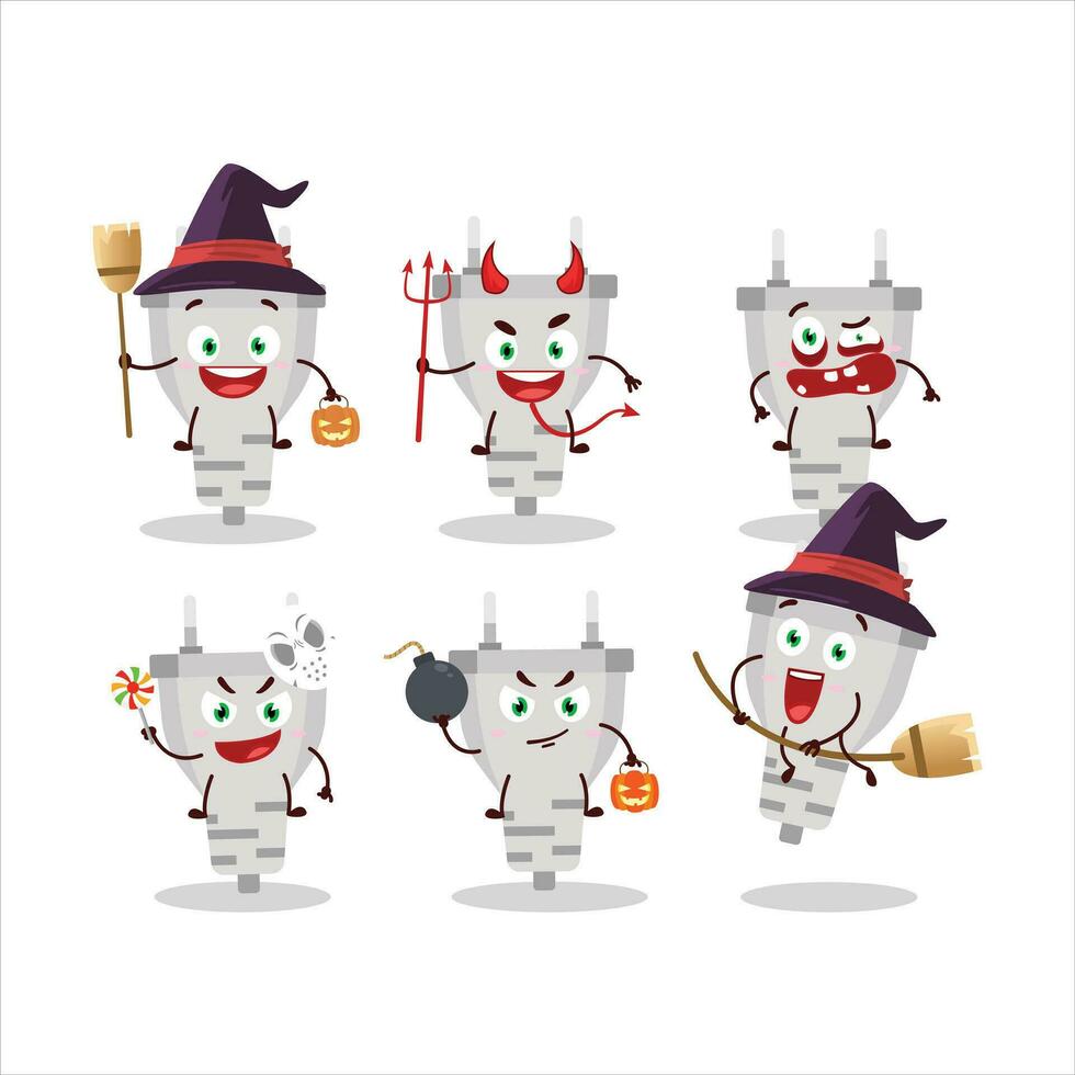 Halloween expression emoticons with cartoon character of white plug vector