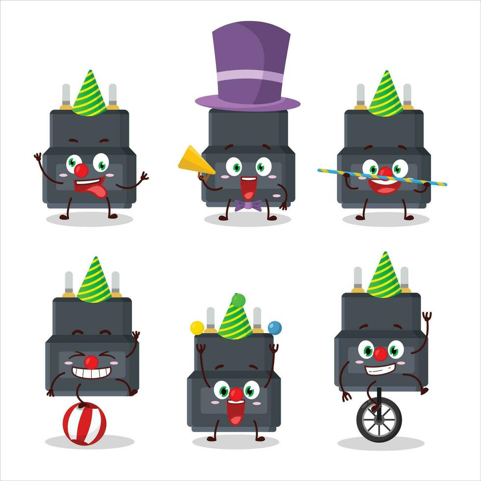 Cartoon character of adapter connector with various circus shows vector