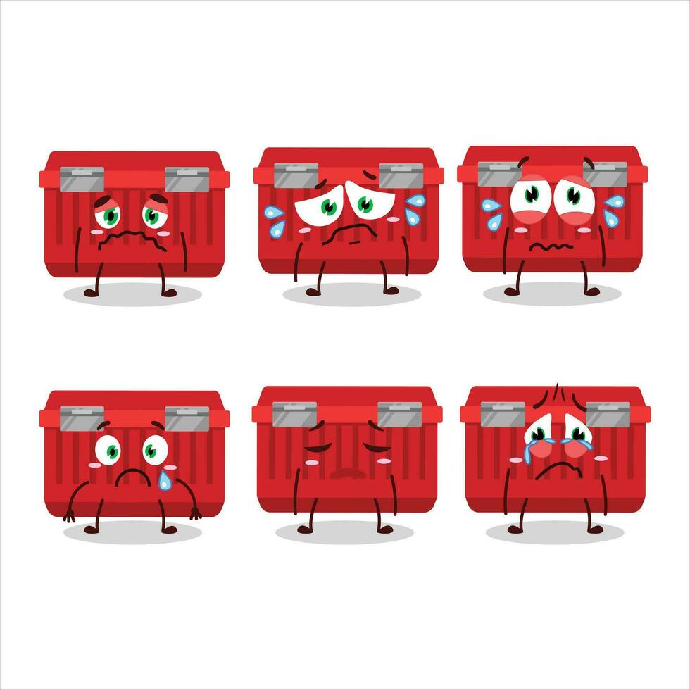 Red toolbox cartoon character with sad expression vector