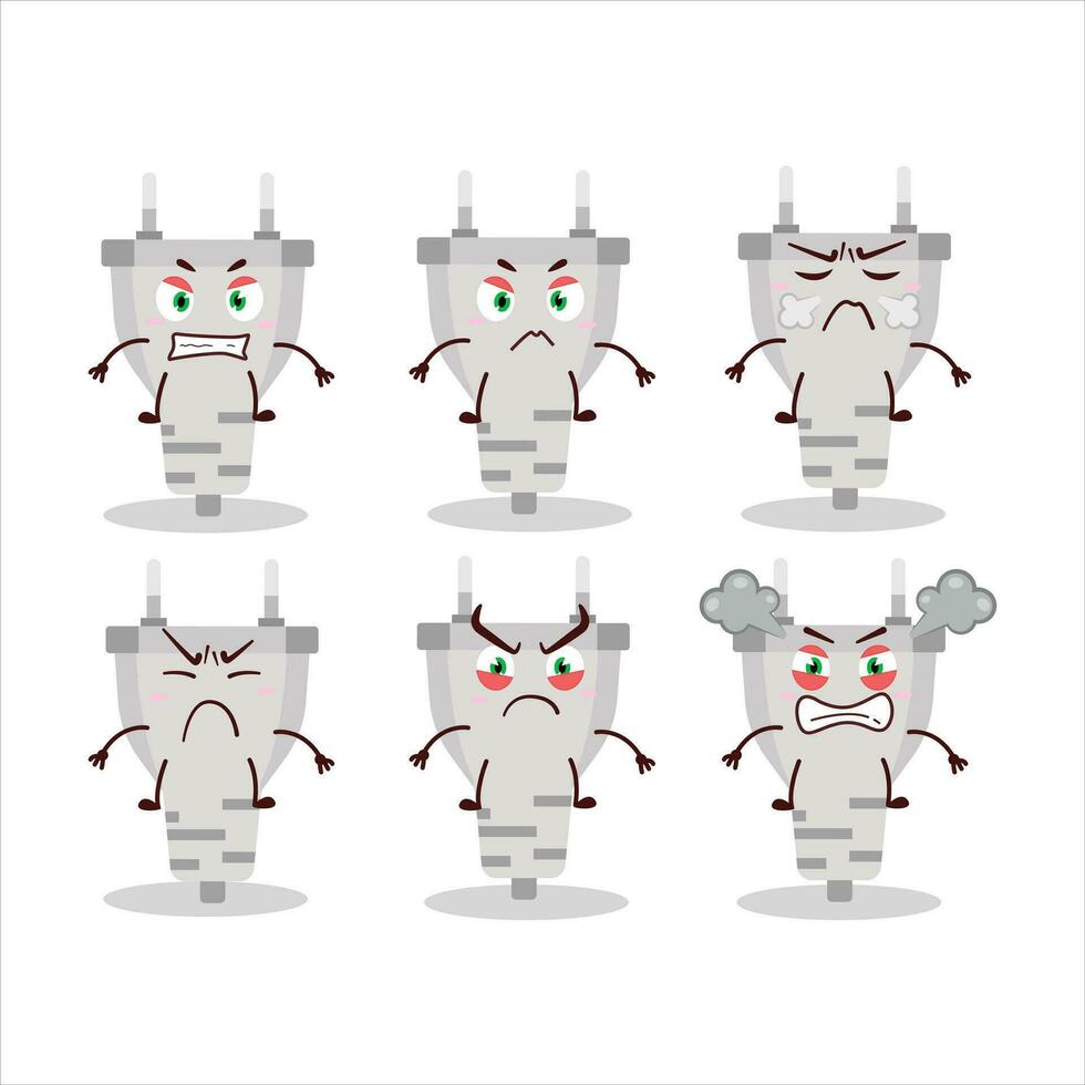 White plug cartoon character with various angry expressions vector