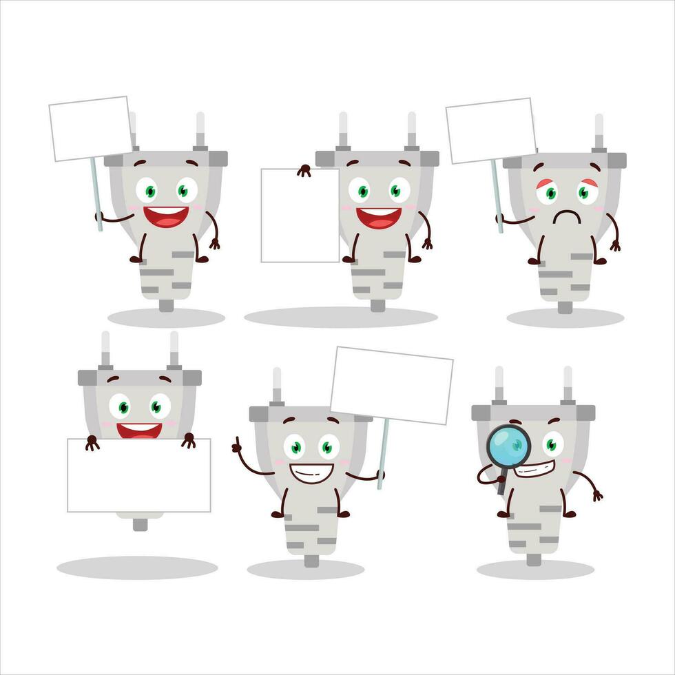 White plug cartoon character bring information board vector