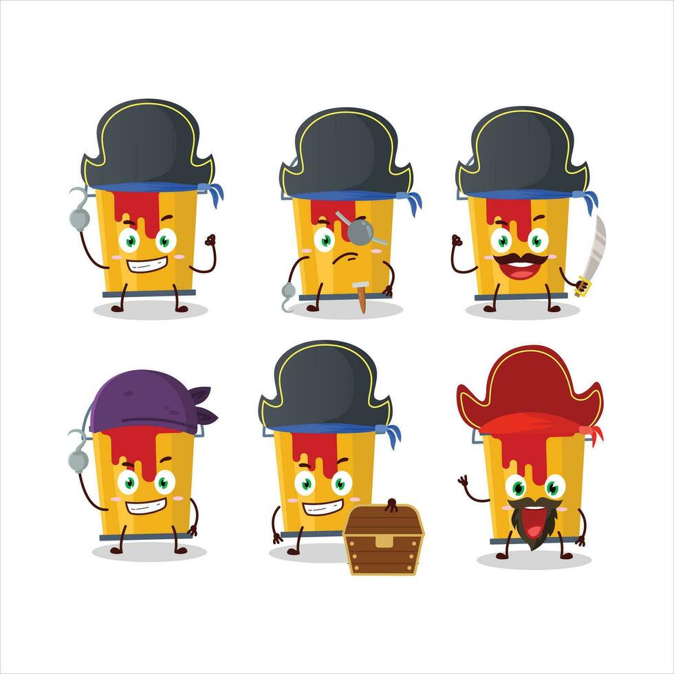 dibujos animados personaje de amarillo pintar Cubeta con varios piratas emoticones vector