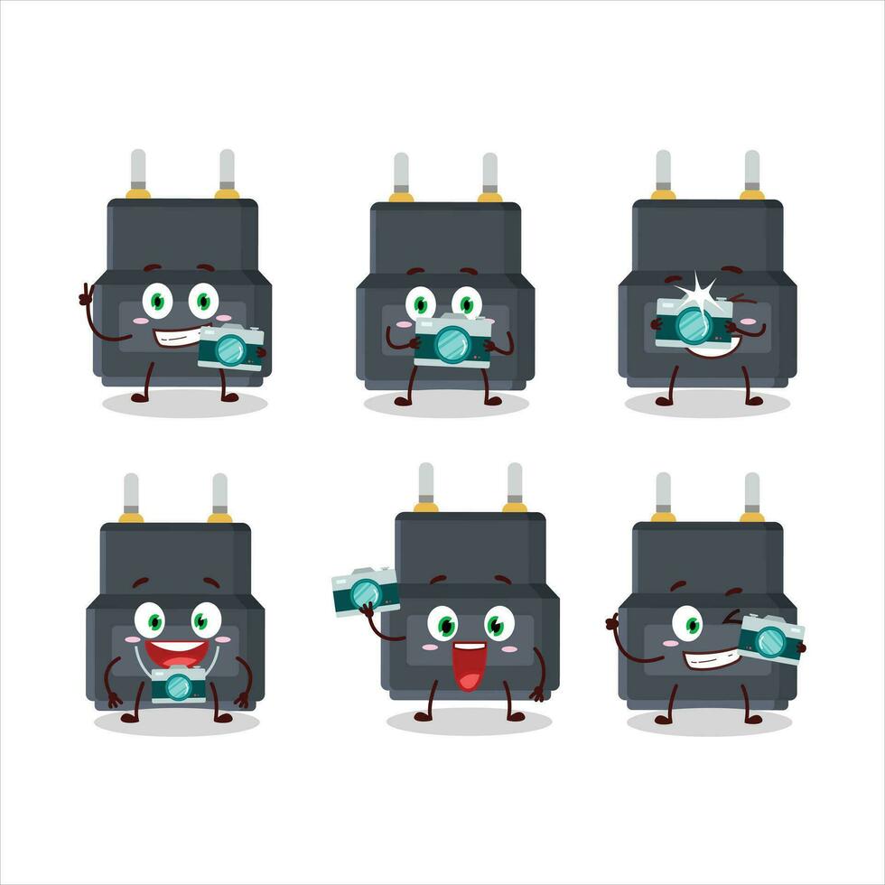 Photographer profession emoticon with adapter connector cartoon character vector