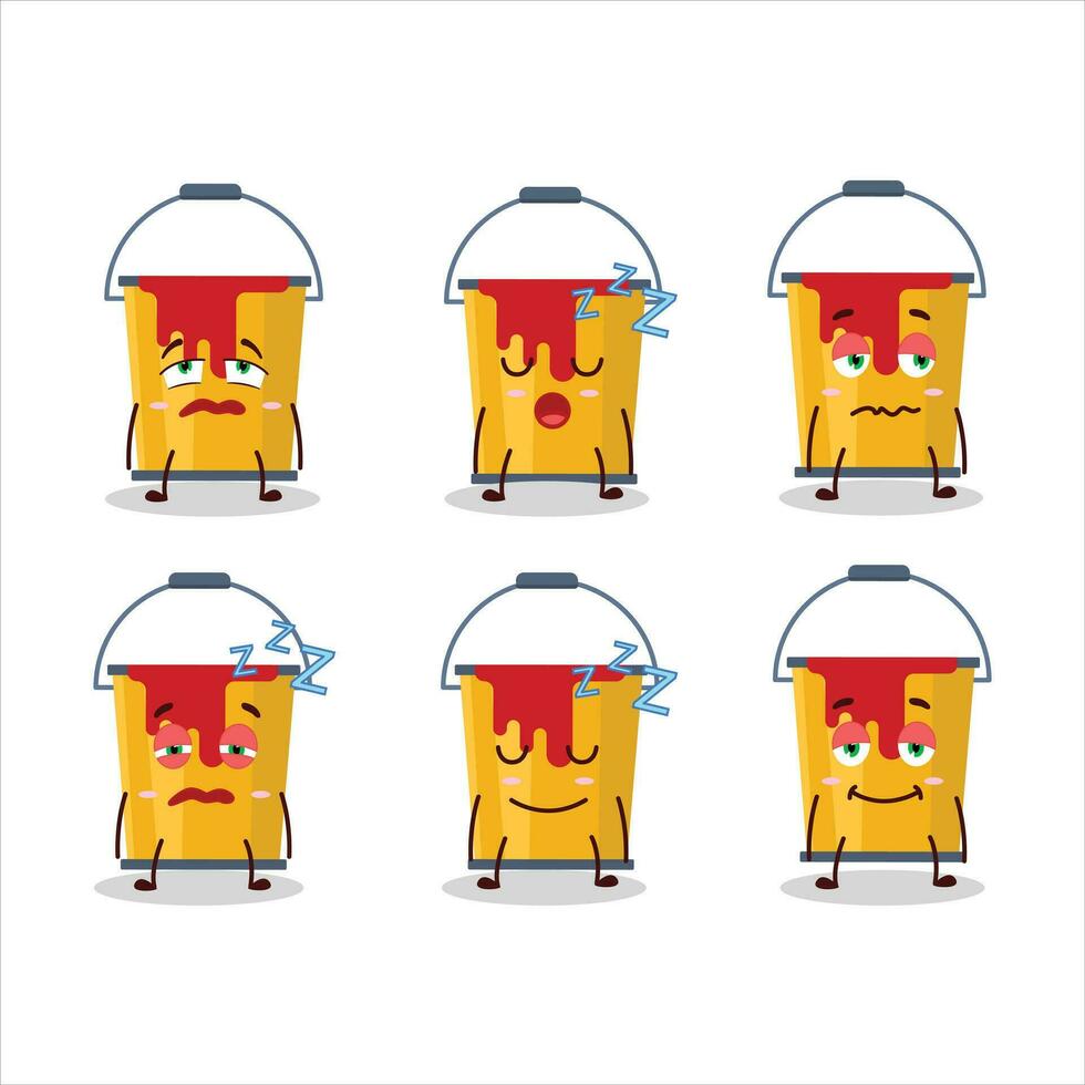 Cartoon character of yellow paint bucket with sleepy expression vector