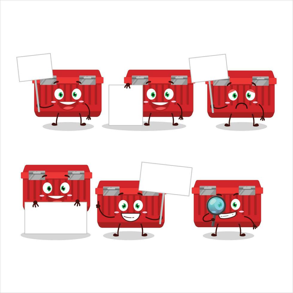 rojo caja de herramientas dibujos animados personaje traer información tablero vector