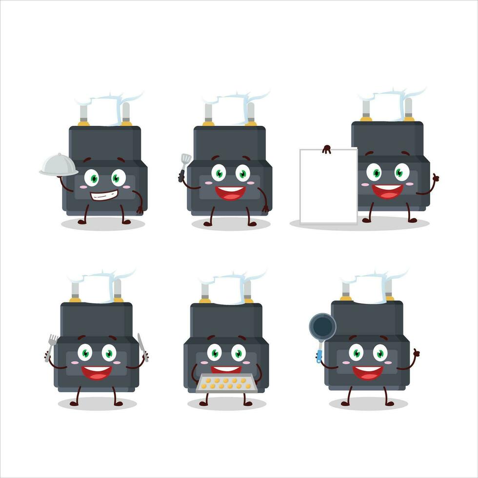 Cartoon character of adapter connector with various chef emoticons vector