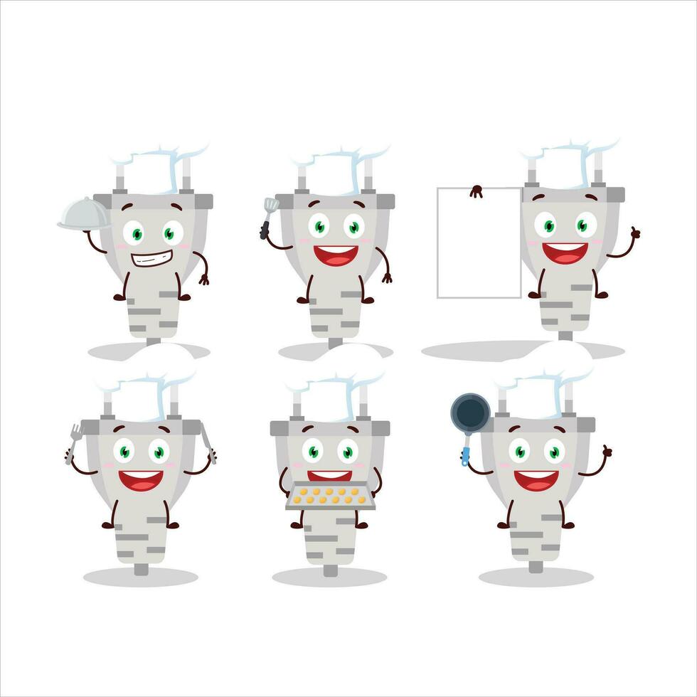 Cartoon character of white plug with various chef emoticons vector