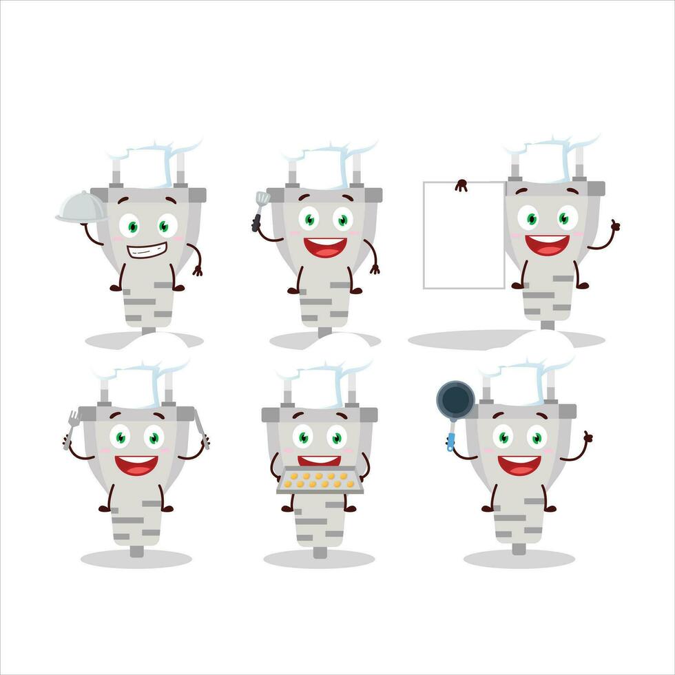 dibujos animados personaje de blanco enchufe con varios cocinero emoticones vector