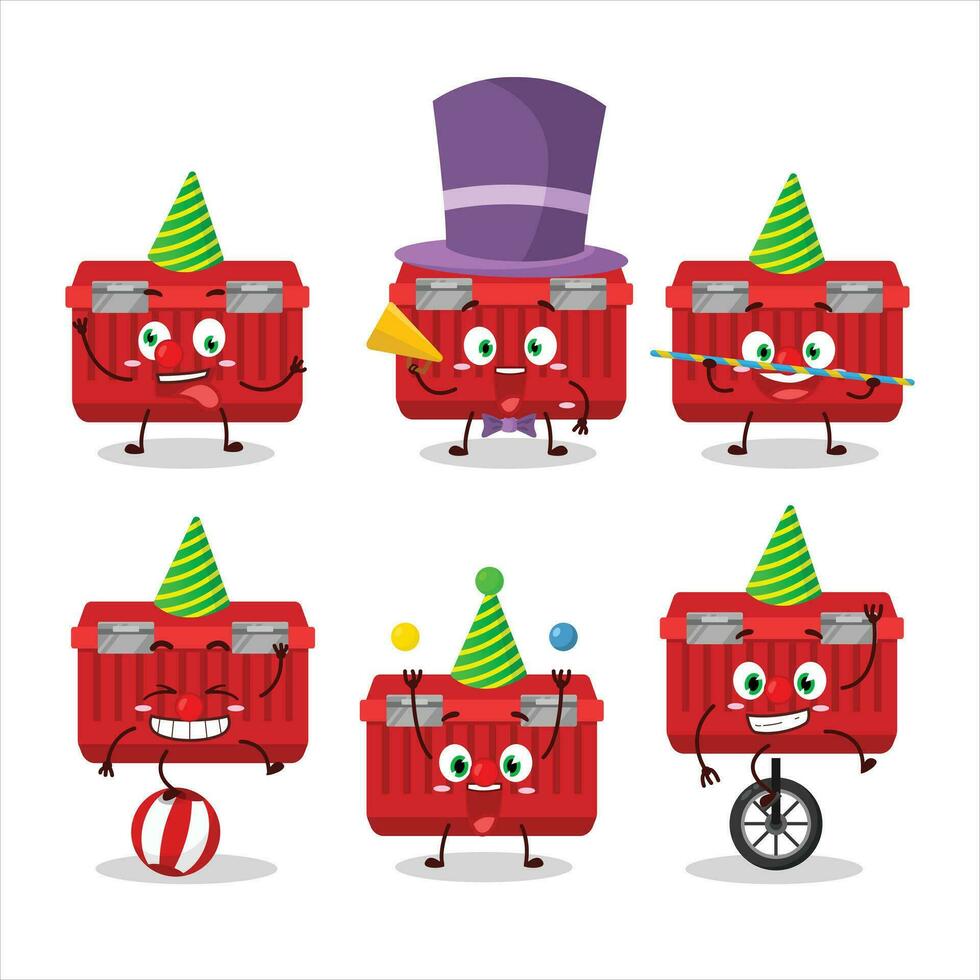 dibujos animados personaje de rojo caja de herramientas con varios circo muestra vector