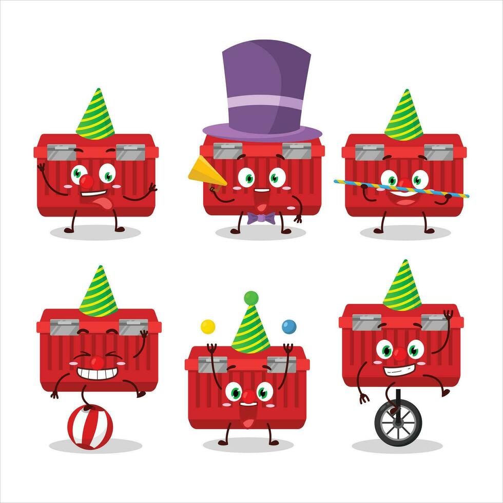 Cartoon character of red toolbox with various circus shows vector