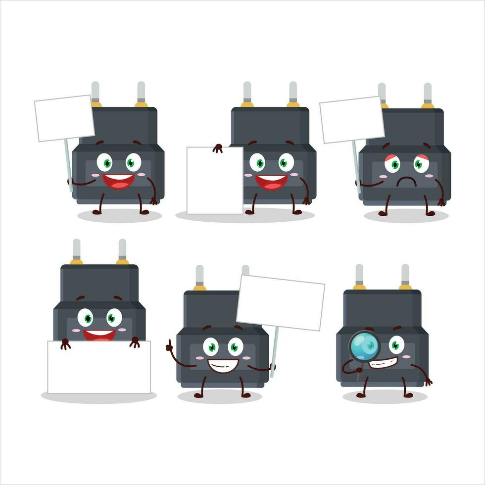 Adapter connector cartoon character bring information board vector