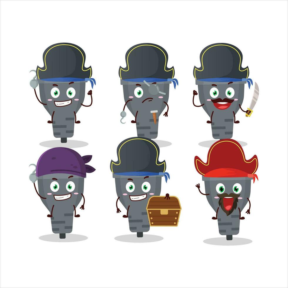Cartoon character of black plug with various pirates emoticons vector