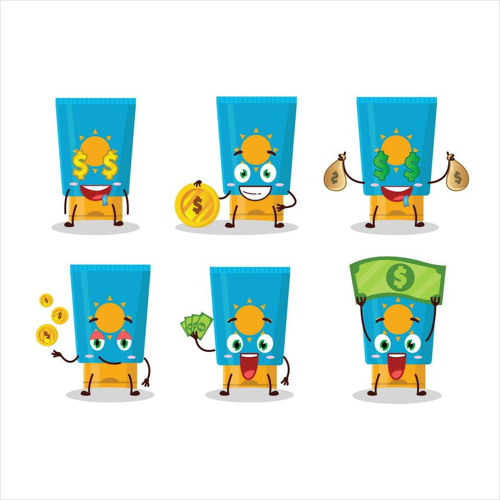 Cream sunblock cartoon character with cute emoticon bring money vector