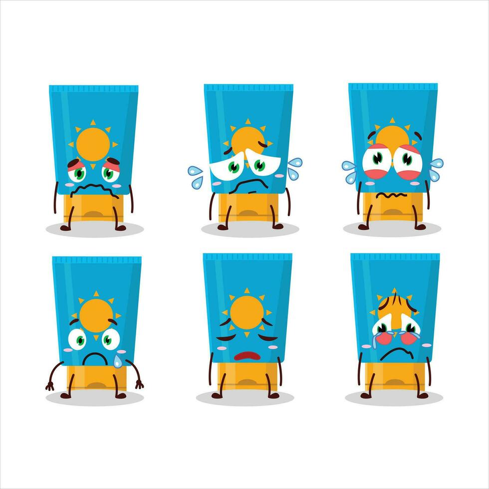 Cream sunblock cartoon character with sad expression vector