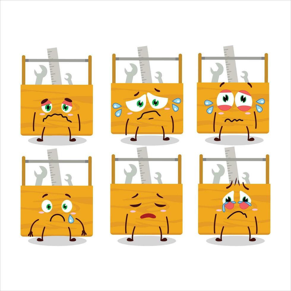 Wooden toolbox cartoon character with sad expression vector