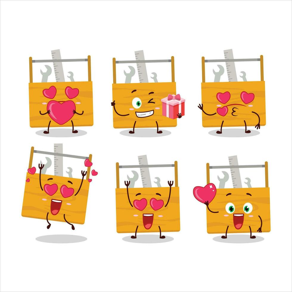 de madera caja de herramientas dibujos animados personaje con amor linda emoticon vector