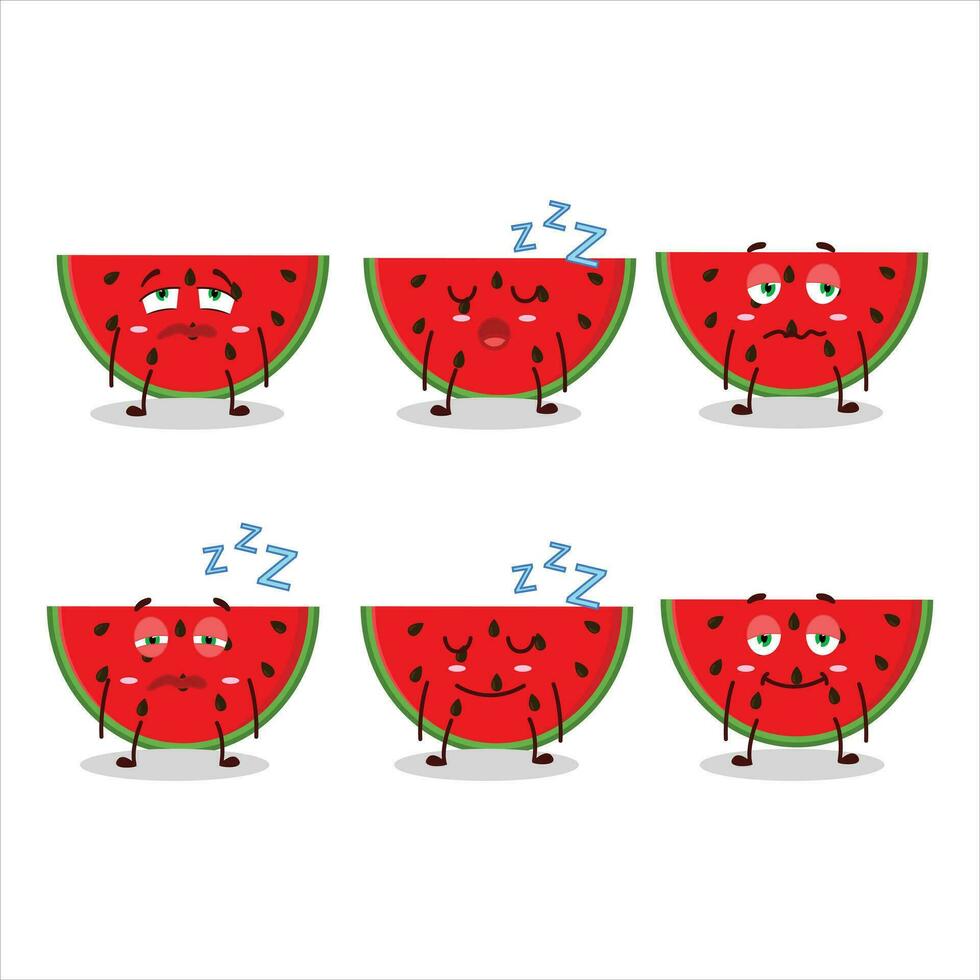 Cartoon character of watermelon with sleepy expression vector