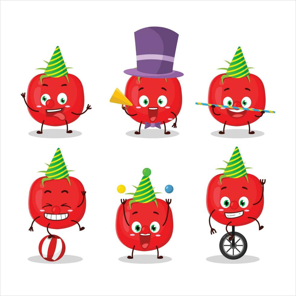 Cartoon character of tomato with various circus shows vector