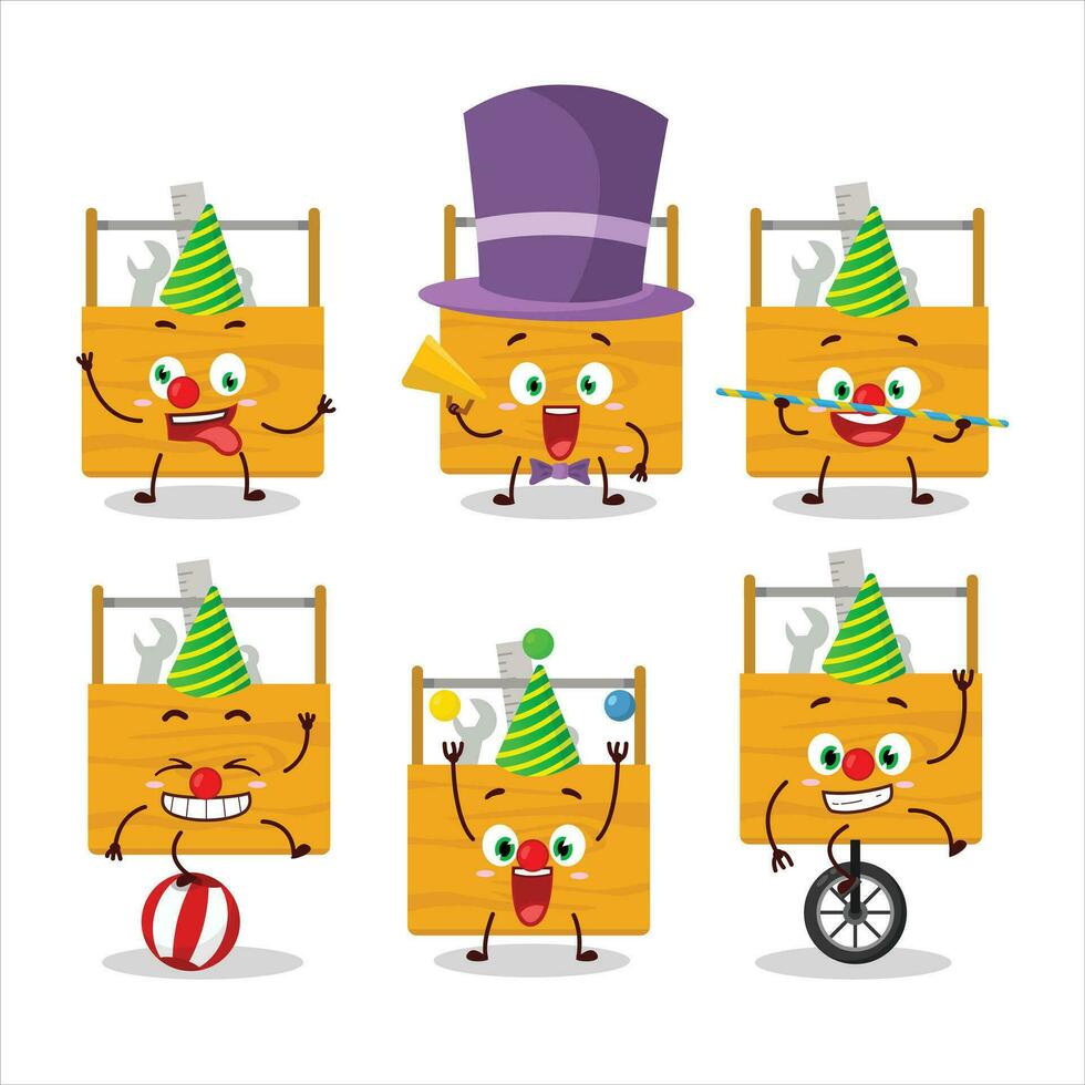 Cartoon character of wooden toolbox with various circus shows vector