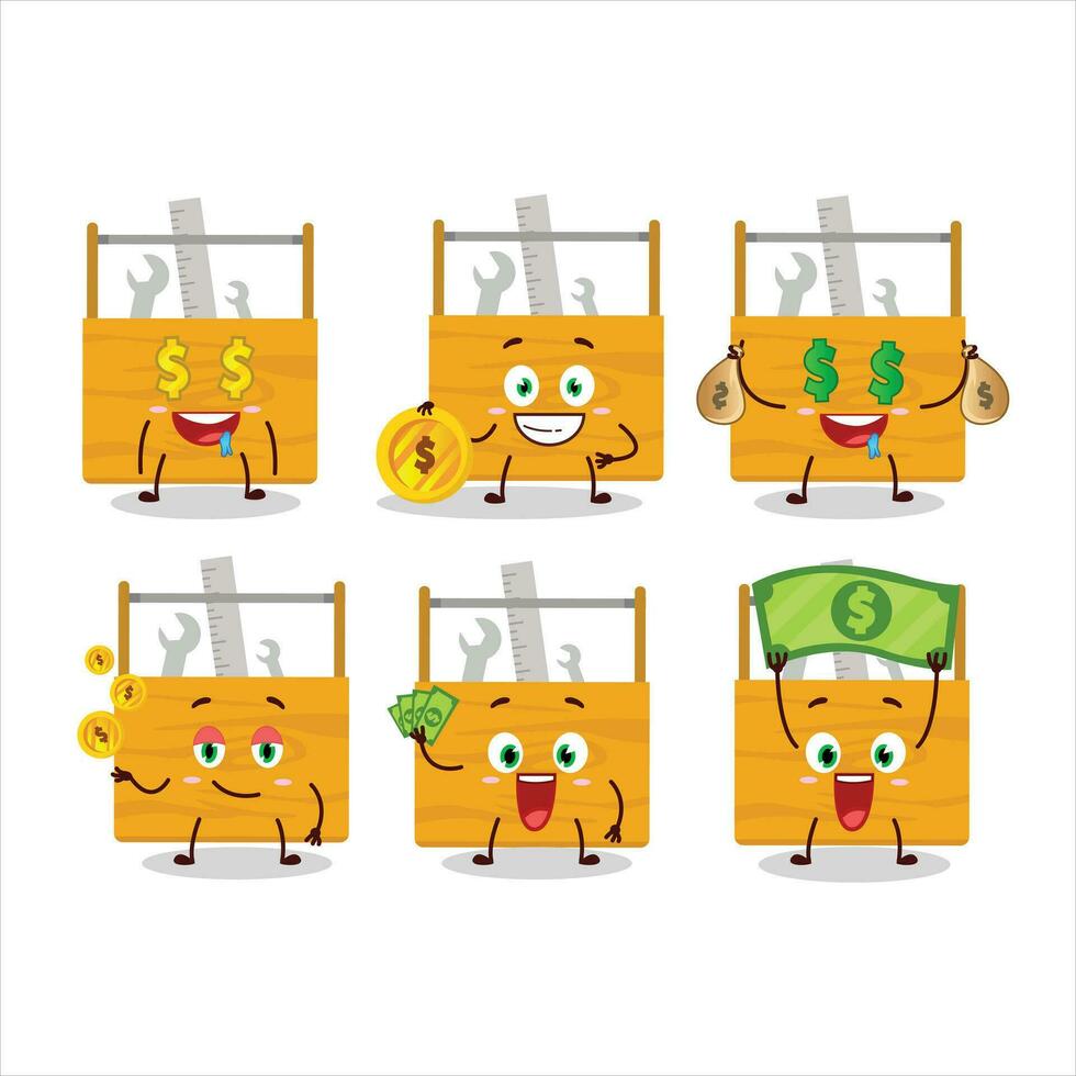 Wooden toolbox cartoon character with cute emoticon bring money vector