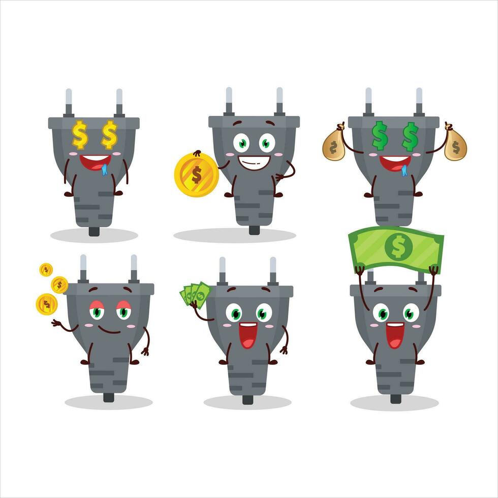 Black plug cartoon character with cute emoticon bring money vector