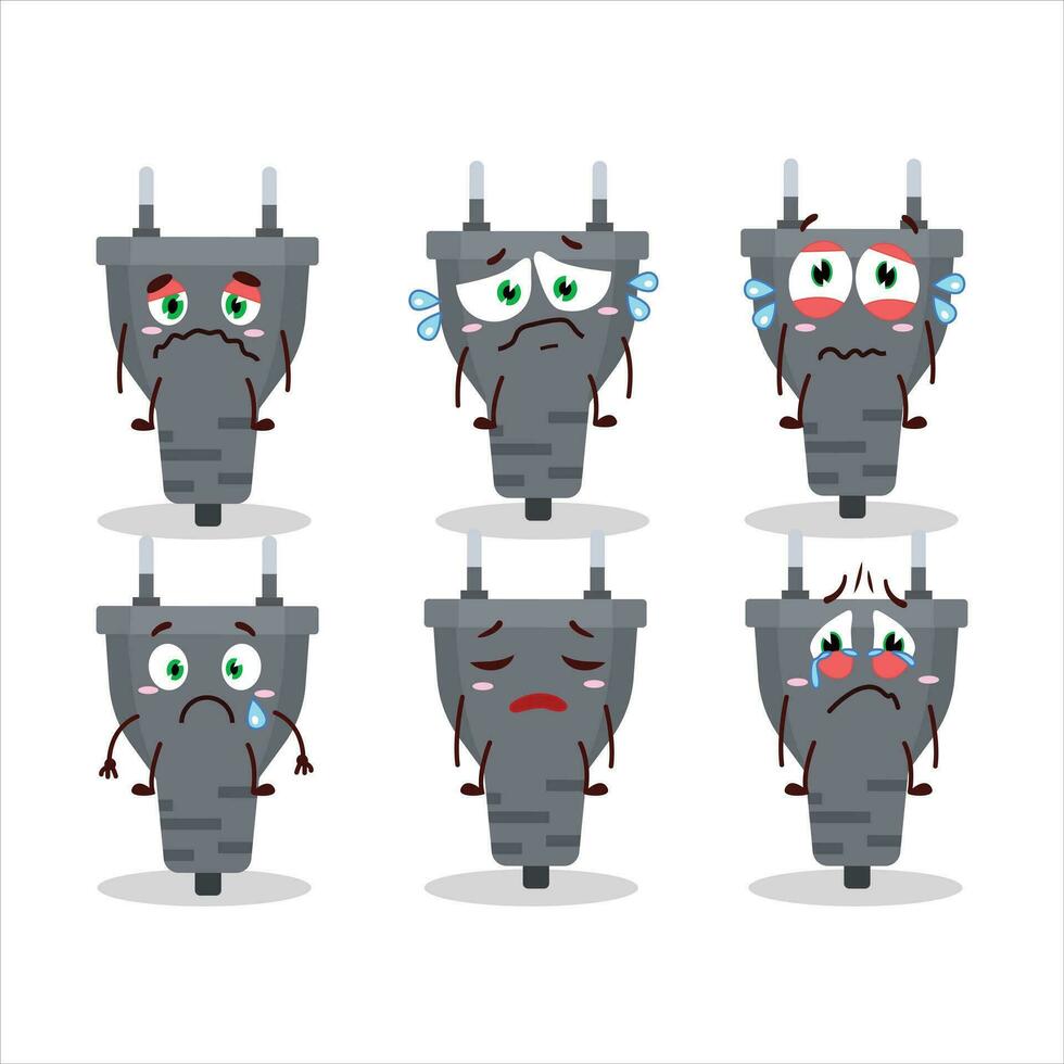 Black plug cartoon character with sad expression vector