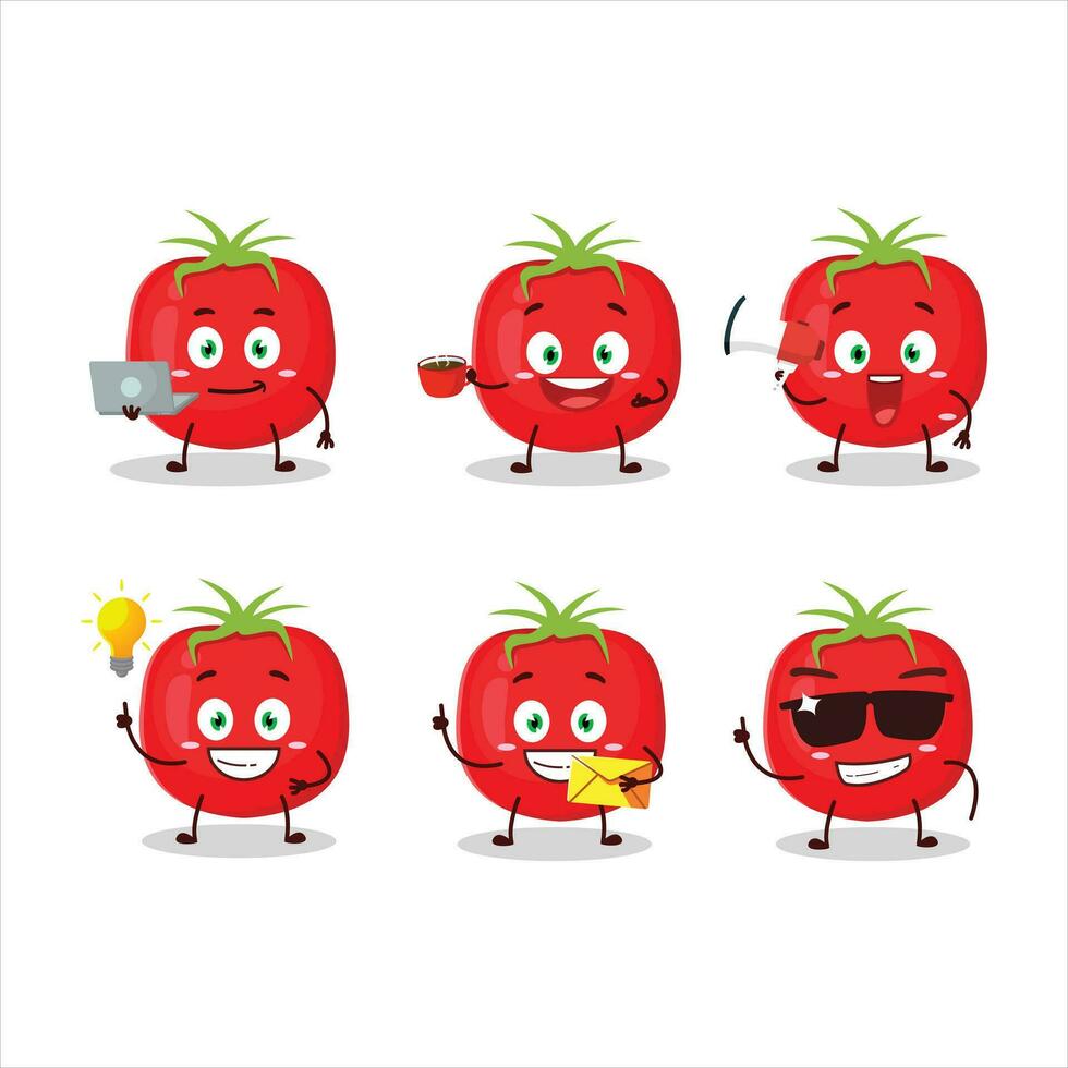 Tomato cartoon character with various types of business emoticons vector