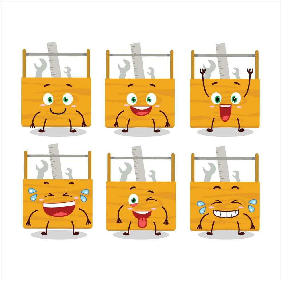 dibujos animados personaje de de madera caja de herramientas con sonrisa expresión vector
