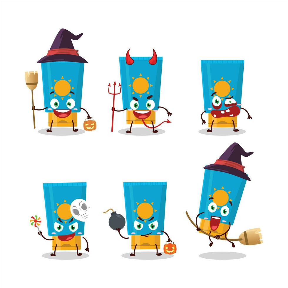Halloween expression emoticons with cartoon character of cream sunblock vector