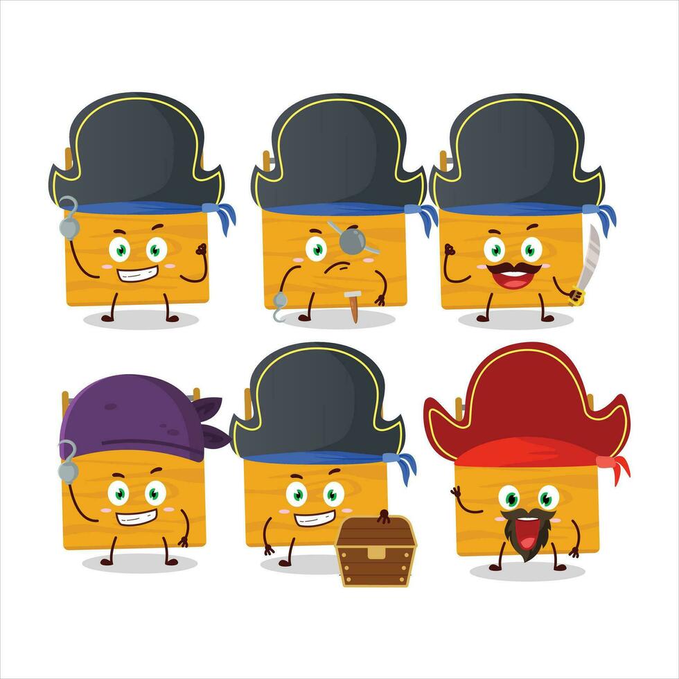 dibujos animados personaje de de madera caja de herramientas con varios piratas emoticones vector