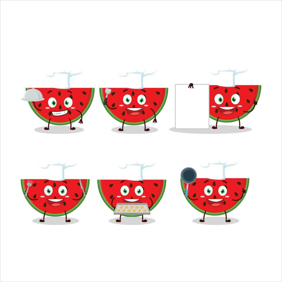 Cartoon character of watermelon with various chef emoticons vector