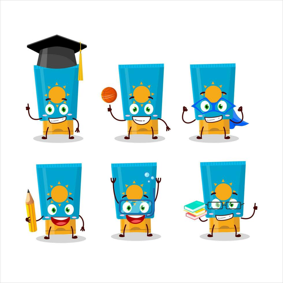 School student of cream sunblock cartoon character with various expressions vector