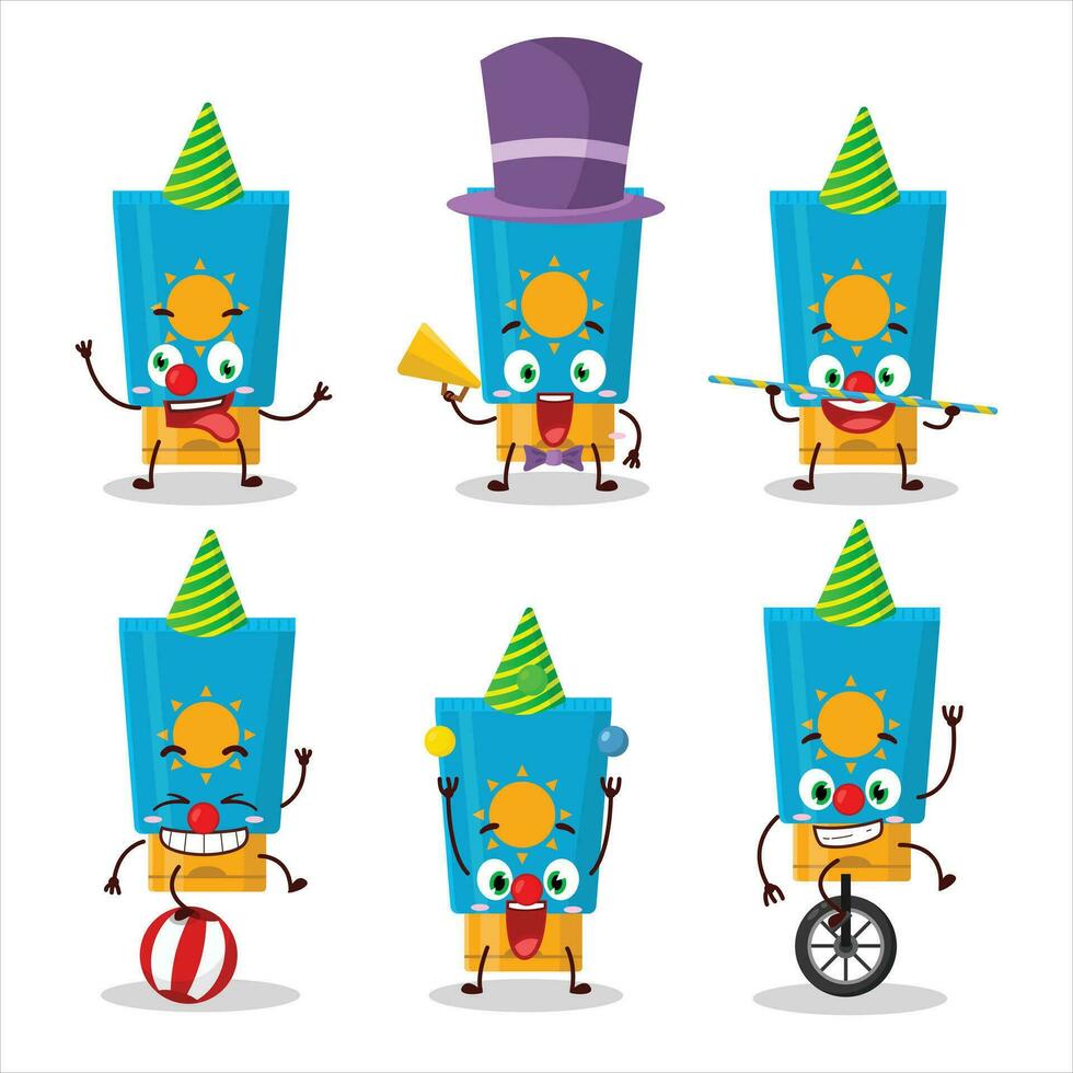 Cartoon character of cream sunblock with various circus shows vector