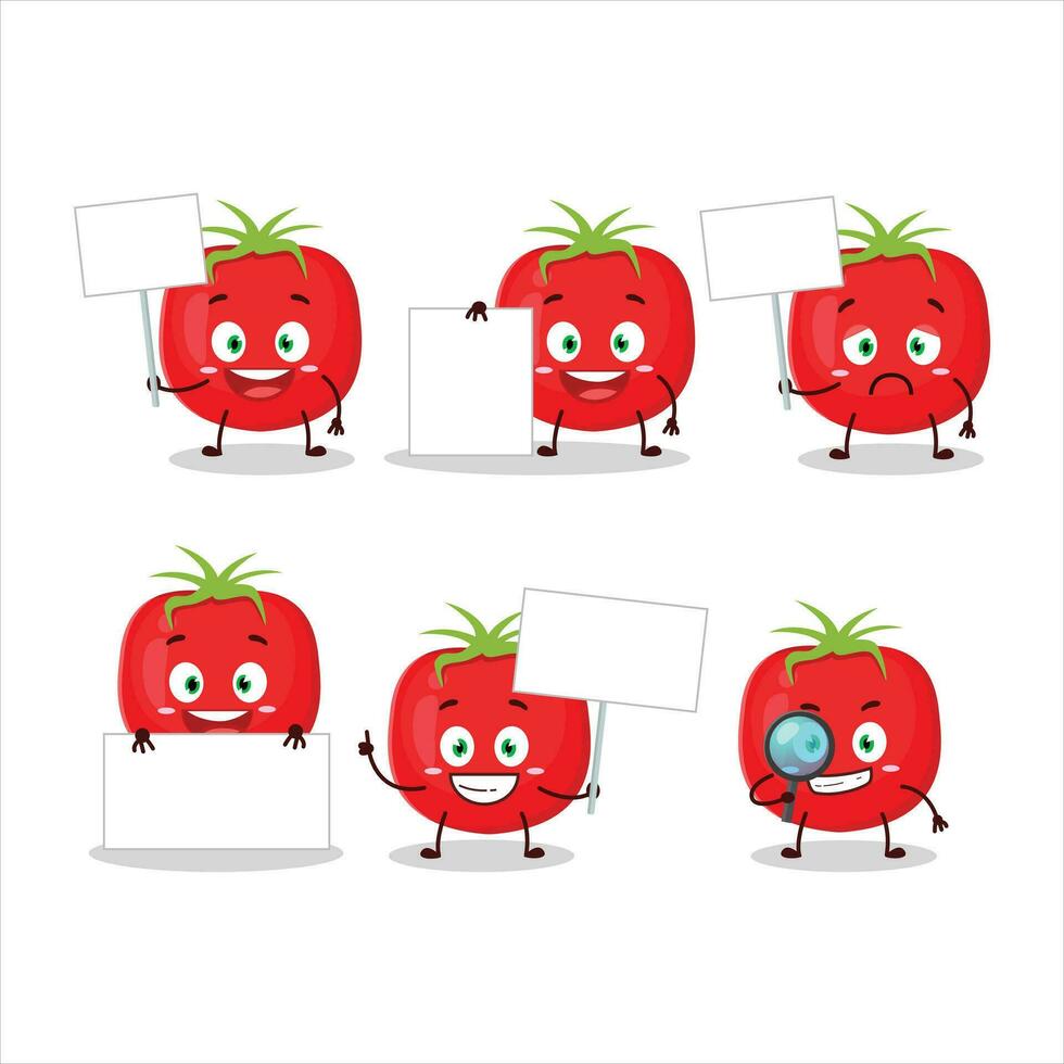 Tomato cartoon in character bring information board vector