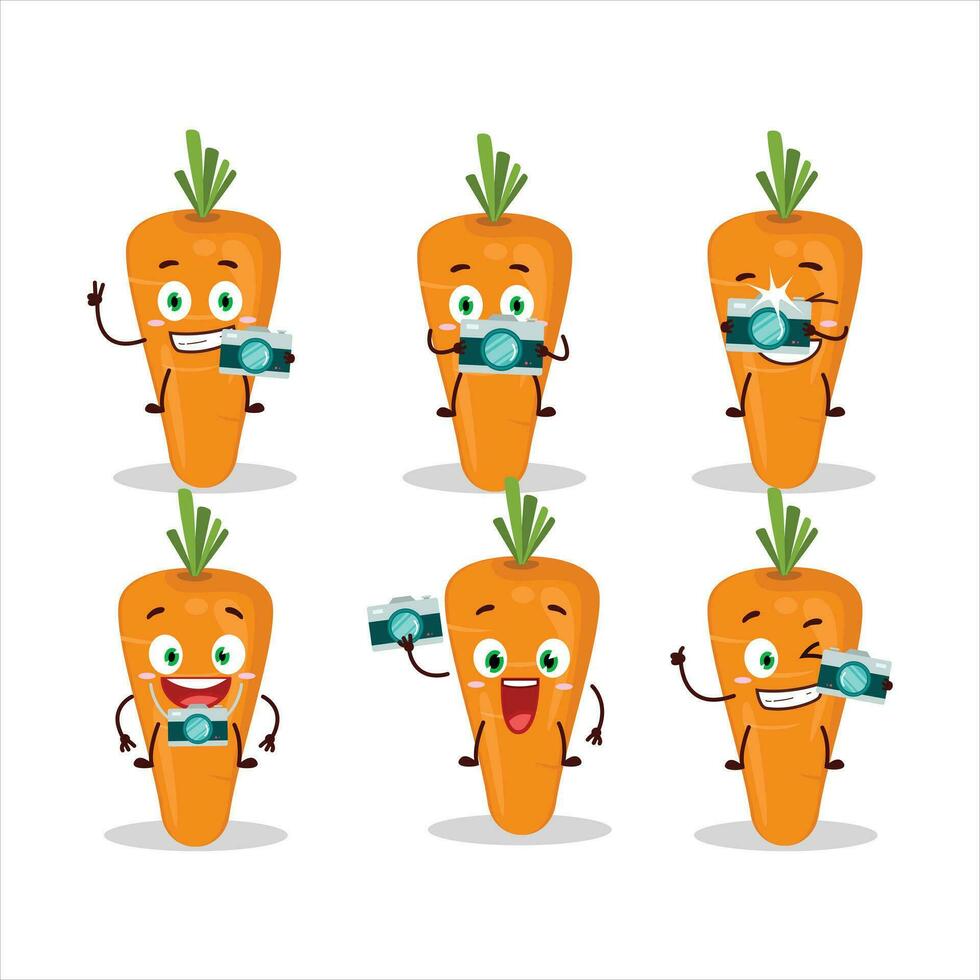 Photographer profession emoticon with carrot cartoon character vector