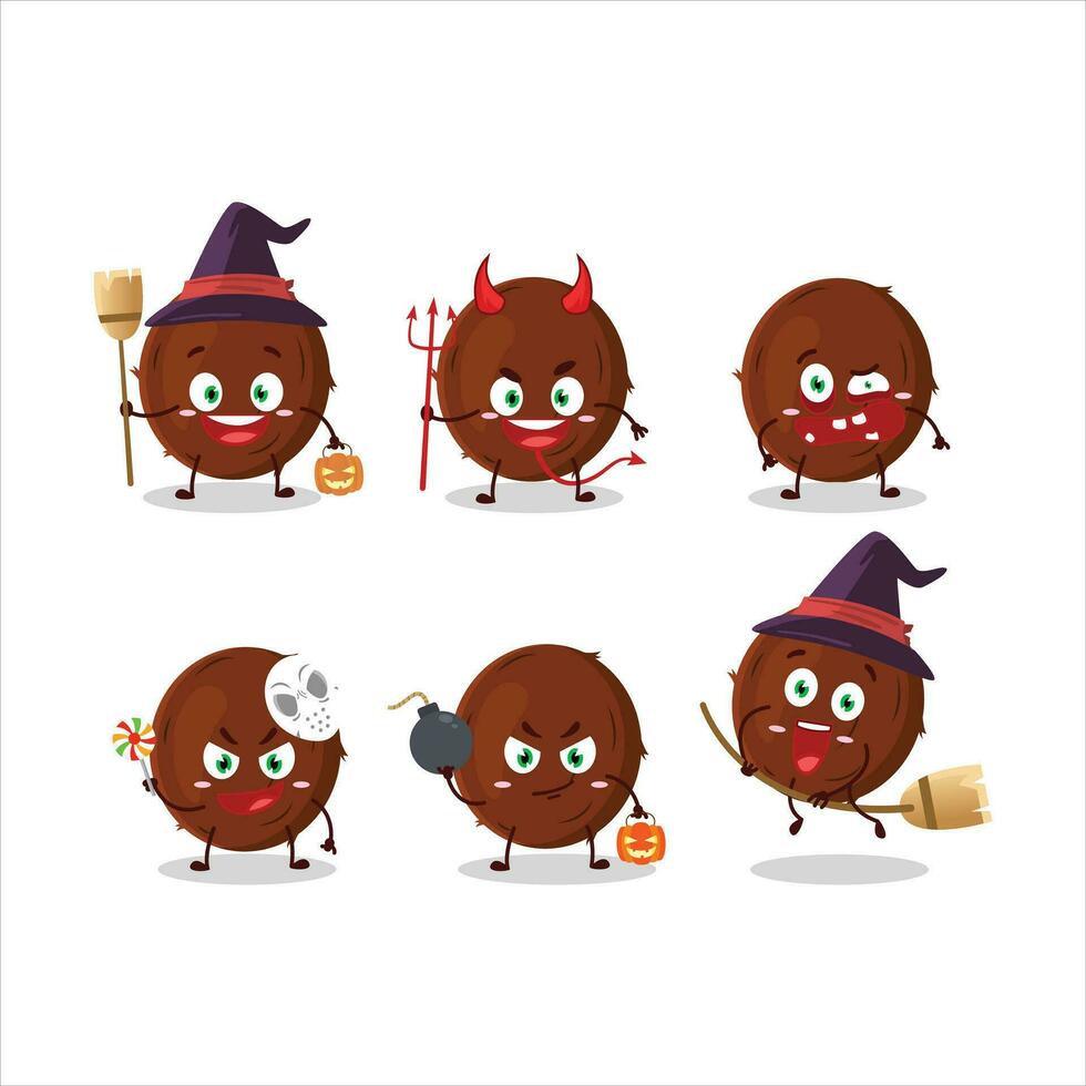 Halloween expression emoticons with cartoon character of coconut vector