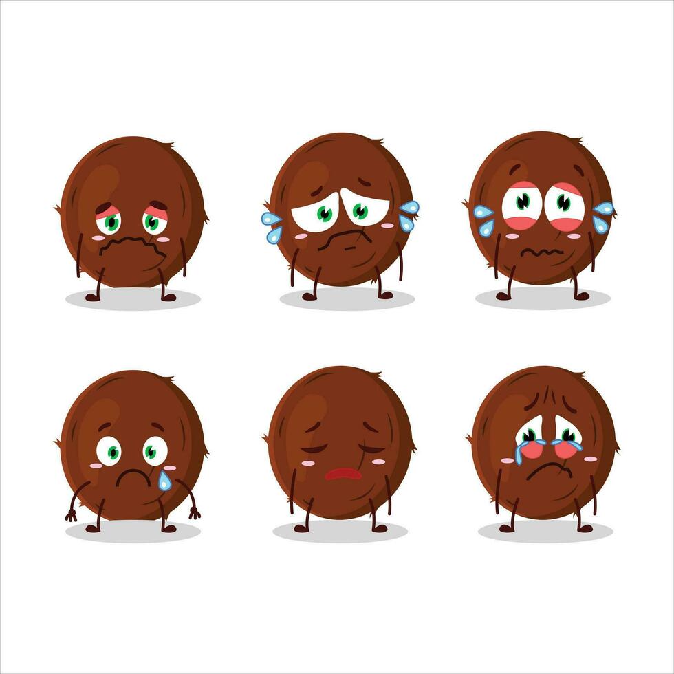 Coconut cartoon in character with sad expression vector